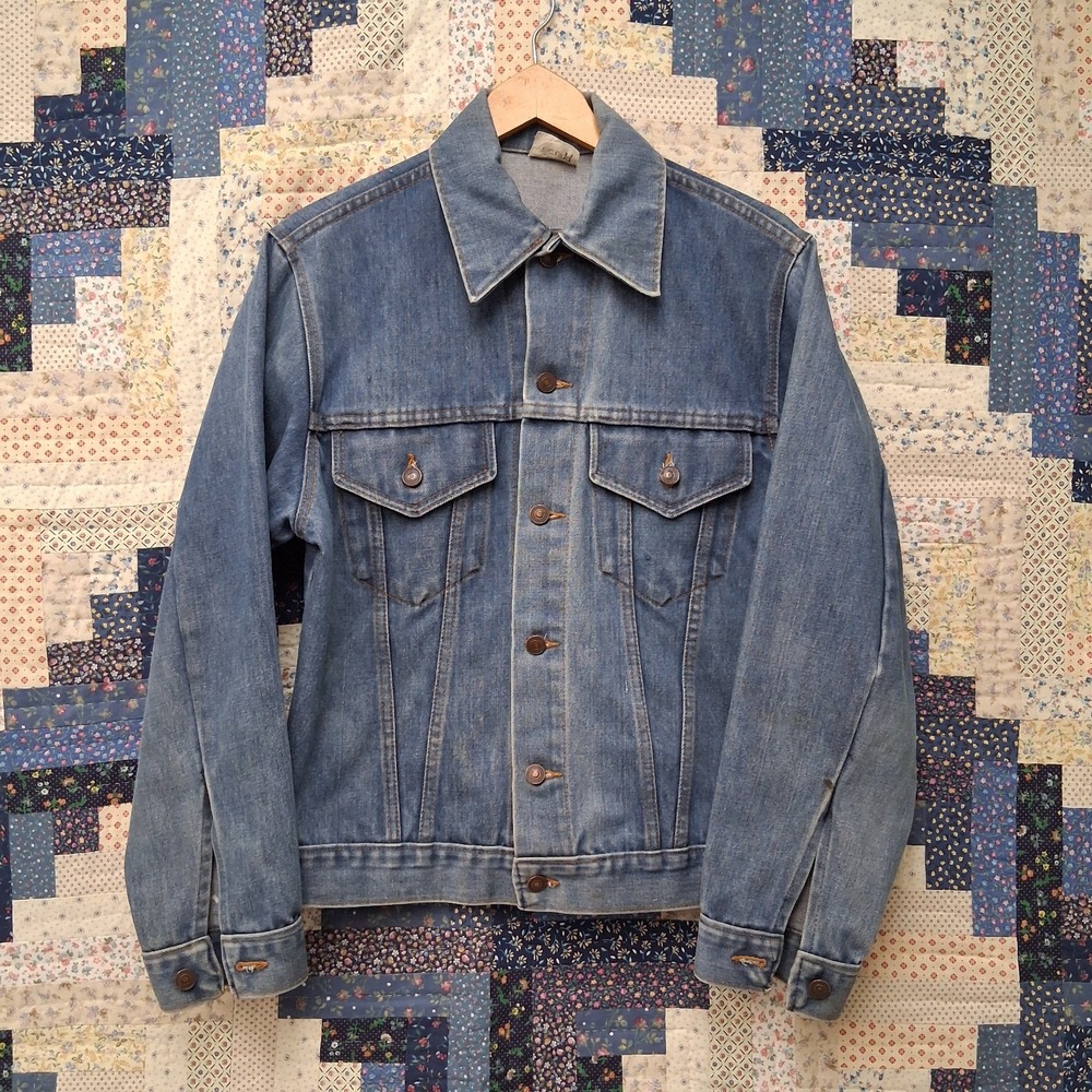 Vintage 1970s Hayes Denim Trucker Jacket Size 40 Medium Blue Disco Collar